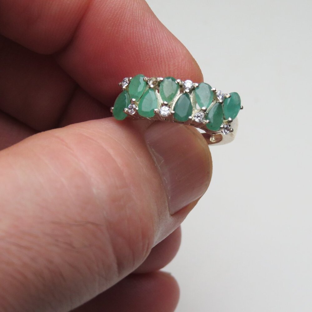 Diamond Emerald *925 Sterling Silver Ring